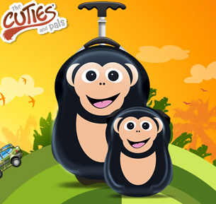 CHEEKI the Chimp - Set valiza tip trolley si ghiozdan (rucsac) pentru copii, marca Cuties and Pals